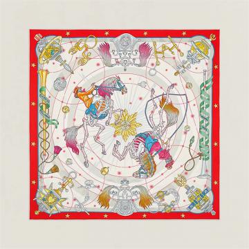 HERMES H983912S 女士红色拼白色“星辰合唱曲”70厘米方巾