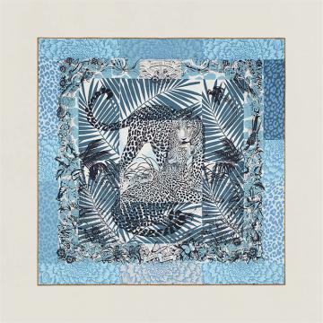 HERMES H983946S 女士牛仔蓝拼白色“印章版丛林之爱”70厘米方巾