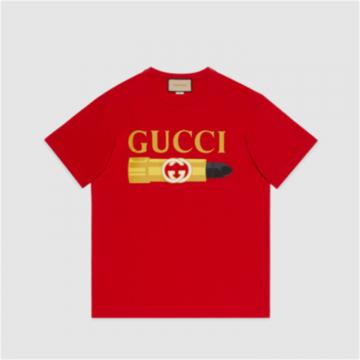 GUCCI 717422 女士红色 Gucci 唇膏印花棉质 T恤