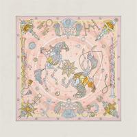 HERMES H983912S 女士玫瑰粉色拼蓝灰色“星辰合唱曲”70厘米方巾