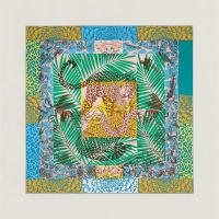 HERMES H983946S 女士中蓝色拼绿色“印章版丛林之爱”70厘米方巾
