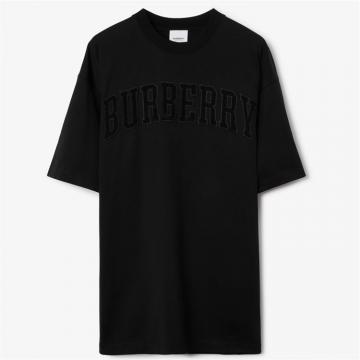 BURBERRY 80700051 女士黑色 蕾丝徽标棉质宽松 T恤衫