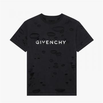 GIVENCHY BM71G13Y9W 男士黑色 GIVENCHY Archetype 超大版型破洞效果 T恤