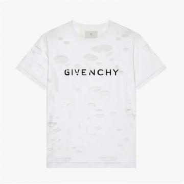 GIVENCHY BM71G13Y8Y 男士白色 GIVENCHY Archetype 超大版型破洞效果 T恤