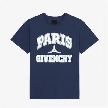 GIVENCHY BM716N3YE3 男士深海军蓝色 超大版型 GIVENCHY PARIS LOGO T恤