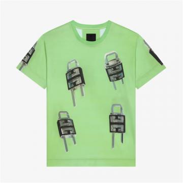 GIVENCHY BM716N3YBC 男士亮绿色 4G Lock 超大版型 T恤