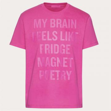 VALENTINO VMG10V8YCUWT 女士玫粉色 “我怀念我在互联网前的大脑”印花棉质T恤