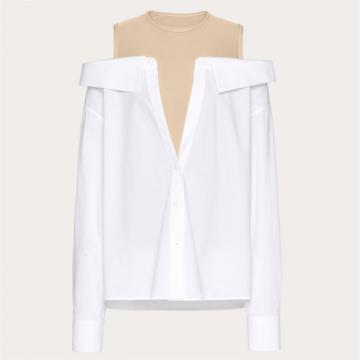 VALENTINO BAB4X07W1155 女士白色拼沙色 经典棉质府绸衬衫