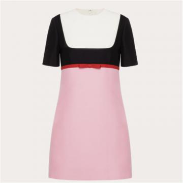 VALENTINO BVA1Q01CF72N 女士粉色拼黑色 CREPE COUTURE 短款连衣裙