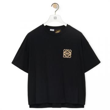 LOEWE S616Y22J12 女士黑色 棉质 Anagram 工艺 T恤