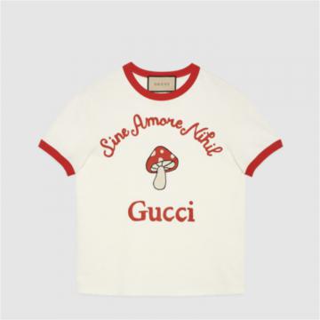 GUCCI 723566 女士米白色 “Gucci Sine Amore Nihil”针织棉 T恤