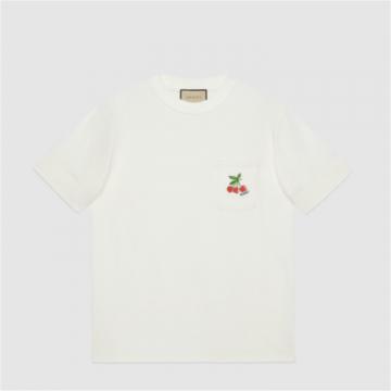 GUCCI 729690 男士米白色 饰刺绣针织棉 T恤