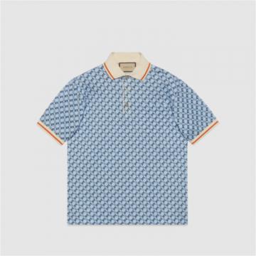 GUCCI 742385 男士浅蓝色 几何G珠地棉 Polo衫