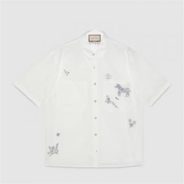 GUCCI 732522 男士白色 饰刺绣涤纶棉衬衫