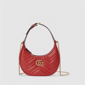 GUCCI 699514 女士红色 GG Marmont 半月造型迷你手袋