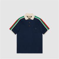 GUCCI 742382 女士深蓝色 饰织带针织棉 Polo衫