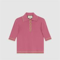 GUCCI 742976 女士粉色 互扣式 双G 人造丝 Polo衫