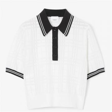 BURBERRY 80703341 女士白色 格纹功能性棉质 Polo衫