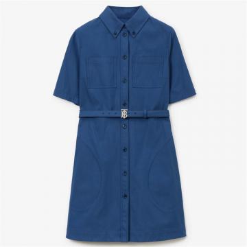 BURBERRY 80659201 女士深海军蓝 功能性束带棉质衬衫式连衣裙