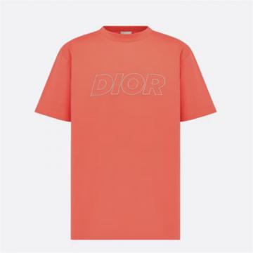 DIOR 393J696E0847 男士珊瑚红色 宽松版型 T恤