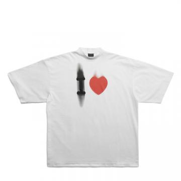 BALENCIAGA 744439TOVH39081 女士白色 I LOVE 大号版型 T恤