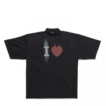 BALENCIAGA 744439TOVH39034 女士黑色 I LOVE 大号版型 T恤