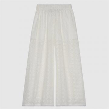 GUCCI 740596 女士白色 织带腰带 GG 花卉蕾丝阔腿裤