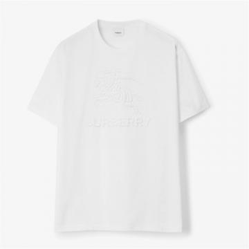 BURBERRY 80727561 男士白色 马术骑士装饰棉质 T 恤衫