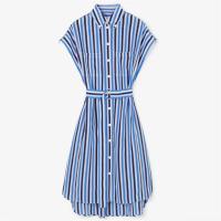 BURBERRY 80710621 女士浅蓝色 条纹丝质衬衫式连衣裙