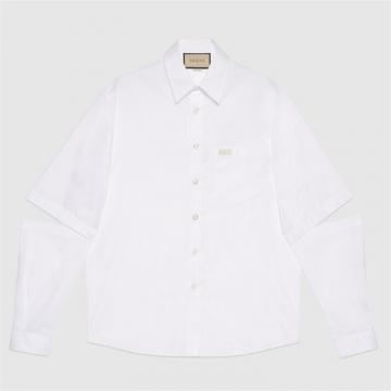 GUCCI 742715 男士白色 刺绣棉质府绸衬衫