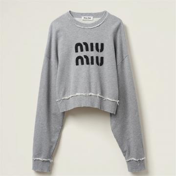 MIUMIU MJL911 女士灰色 刺绣棉质抓绒运动衫