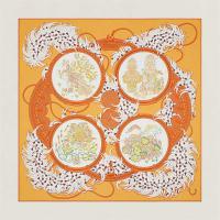 HERMES H003972S 女士熟橙色“刺绣传奇”90厘米方巾