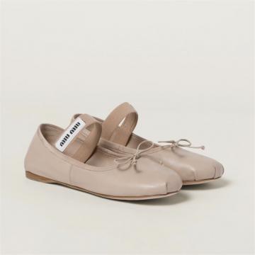 MIUMIU 5F794D 女士睡莲色 牛皮芭蕾平底鞋