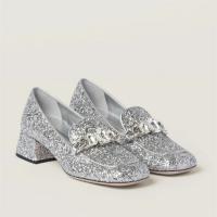 MIUMIU 5D993D 女士银色 闪粉织物乐福鞋