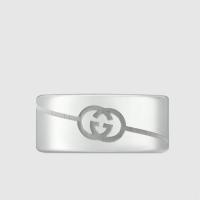 GUCCI 774053 女士银色 斜纹互扣式 双G 宽版戒指