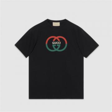 GUCCI 771758 男士黑色 针织棉印花 T恤