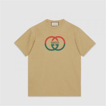 GUCCI 771758 男士驼色 针织棉印花 T恤