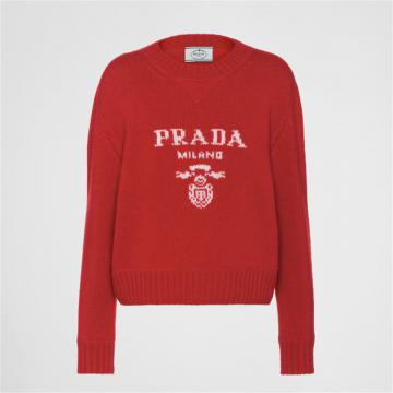 PRADA P24N1B 女士红色 羊毛和羊绒圆领毛衣
