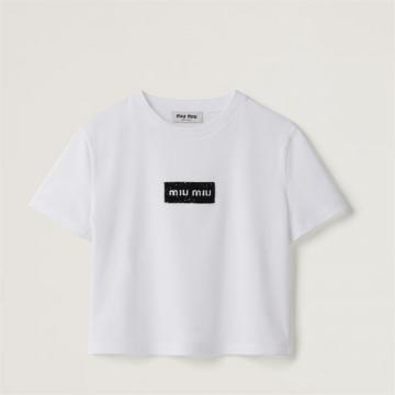 MIUMIU MJN495 女士白色 平纹针织 T恤 