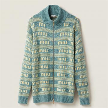 MIUMIU MMF837 女士蓝绿色 羊毛与羊绒针织开衫 