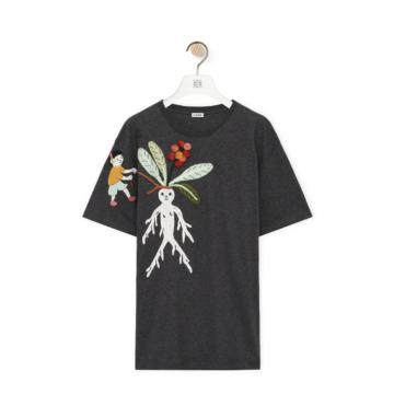 LOEWE H526Y22XAK 男士混合煤灰色 棉质宽松版型曼德拉草图案 T恤