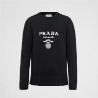 PRADA P24G1V 女士黑色 Prada 徽标装饰羊绒和羊毛圆领毛衣