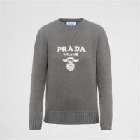 PRADA P24G1V 女士灰色 Prada 徽标装饰羊绒和羊毛圆领毛衣