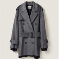 MIUMIU MS1997 女士灰色 双排扣丝绒质感大衣 