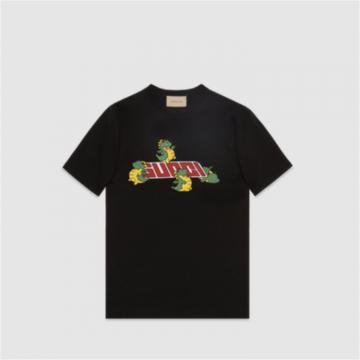 GUCCI 771758 男士黑色 中国新年系列印花针织棉 T恤