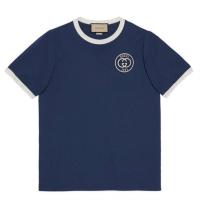 GUCCI 727694 男士蓝色 饰 Gucci 刺绣针织棉 T恤