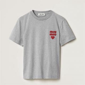 MIUMIU MJN499 女士灰色 平纹针织棉质 T恤