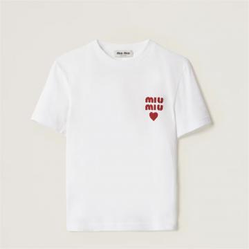 MIUMIU MJN499 女士白色 平纹针织棉质 T恤