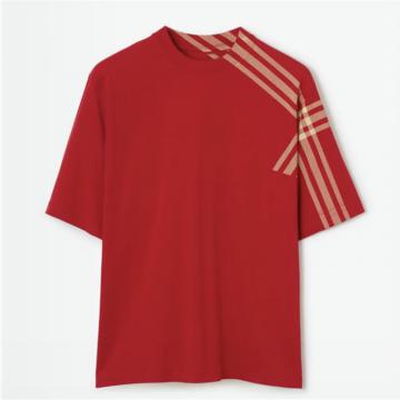 BURBERRY 80824091 男士邮筒红 格纹衣袖棉质 T恤