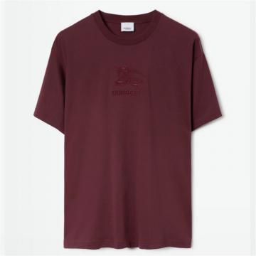 BURBERRY 80720091 男士深绯红色 马术骑士徽标棉质 T恤